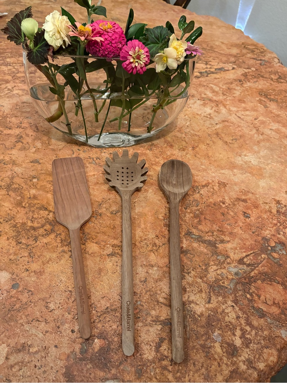 Crate & Barrel Acacia Wood 3-Piece Set Serving Spoon Pasta Server Turner Spatula
